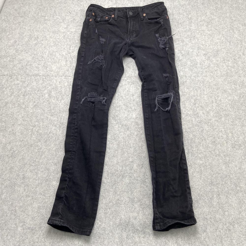 American Eagle Outfitters Athletic Skinny Jeans Mens 31x32 (29x30) Black Ripped